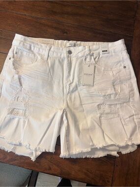 Judy Blue White Distressed Lace-Trim Denim Shorts